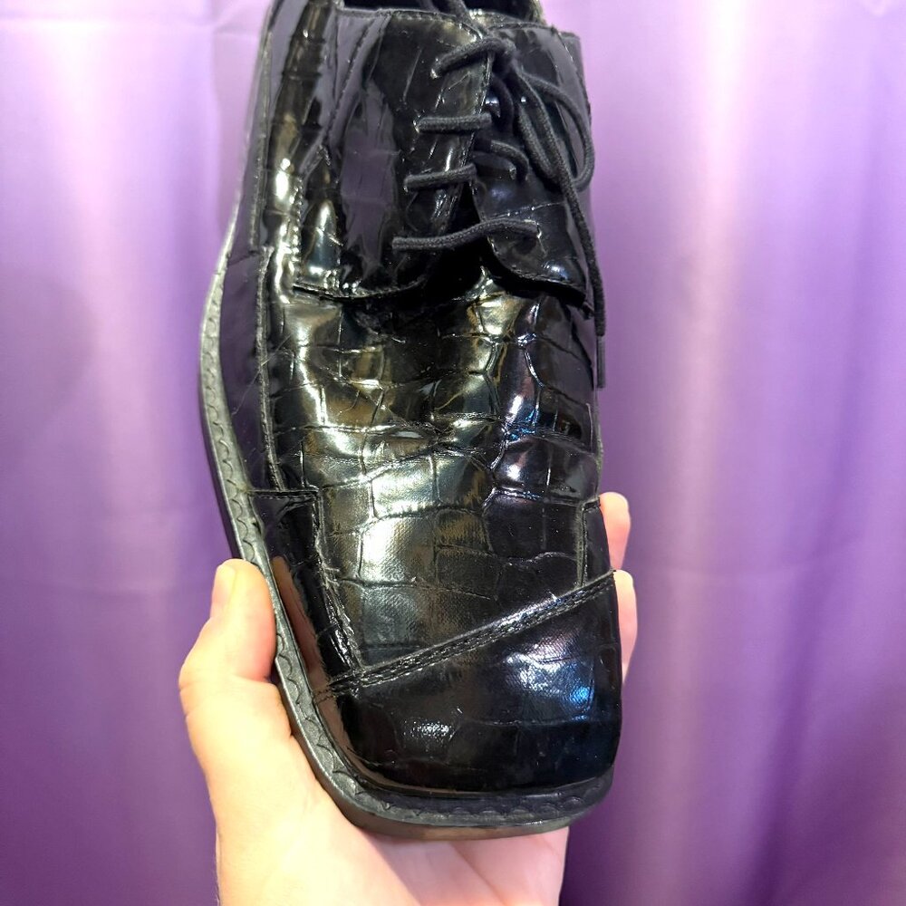 Roberto Chillini Mens Size 9.5 Black Ultra Faux Crocodile/Gator Embossed Oxfords - Picture 5 of 13